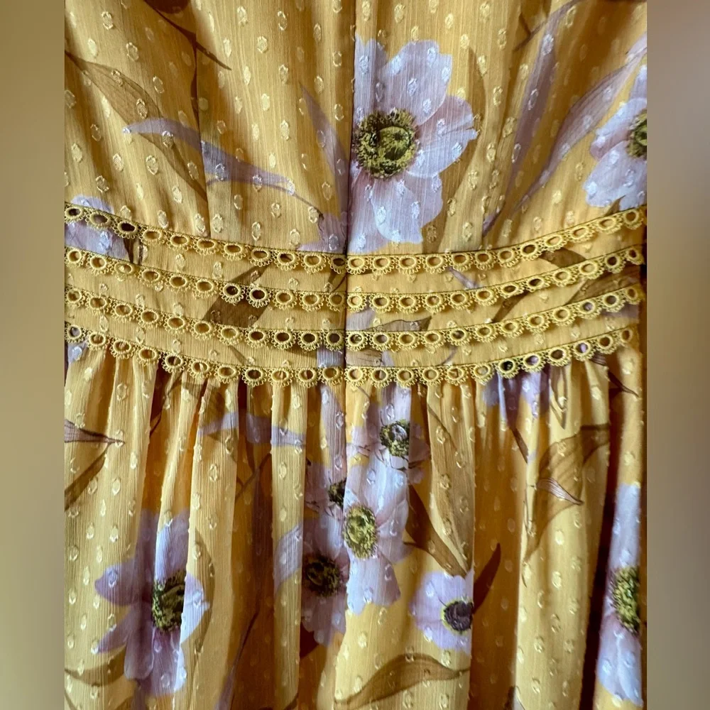 TED BAKER “Posyy” Yellow Mini V Neck Floral Dress w pockets - Picture 11 of 14